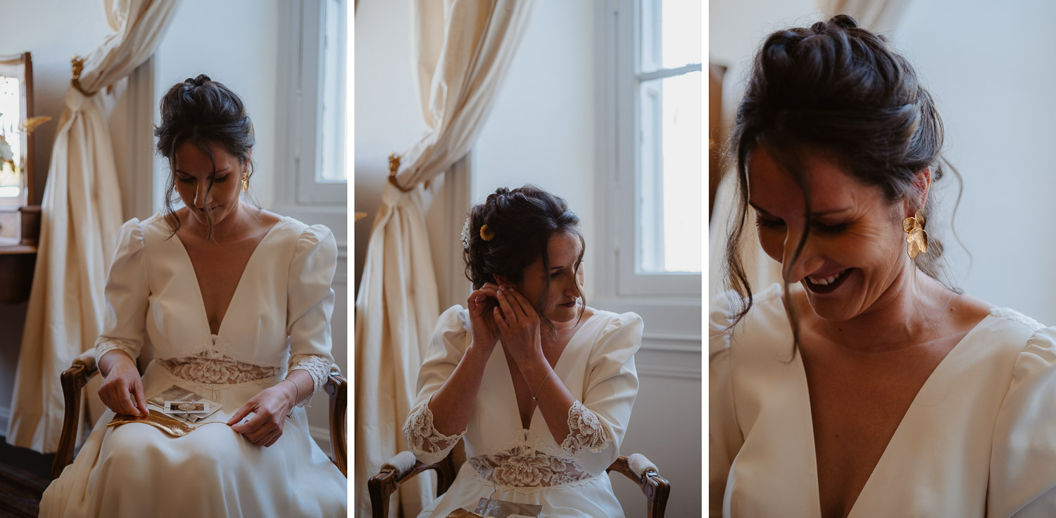 reportage photo préparatifs robe mariée — Château du Coing à Saint Fiacre sur Maine