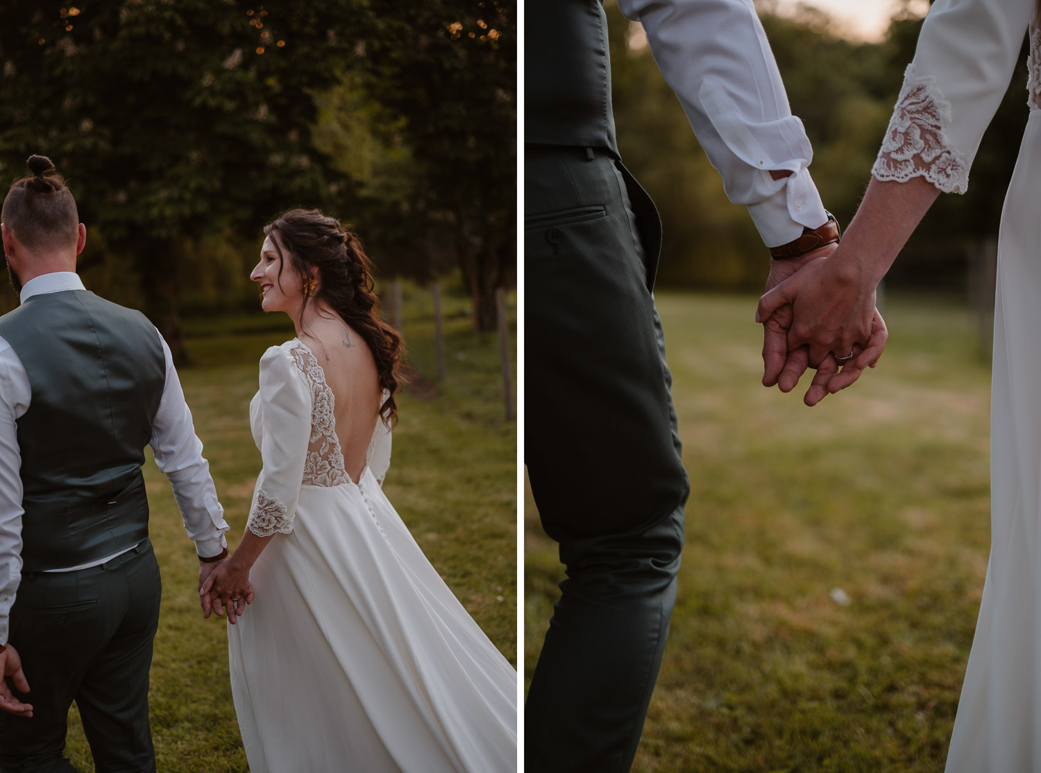 photo couple jeunes mariés lumière naturelle golden hour— Château du Coing à Saint Fiacre sur Maine