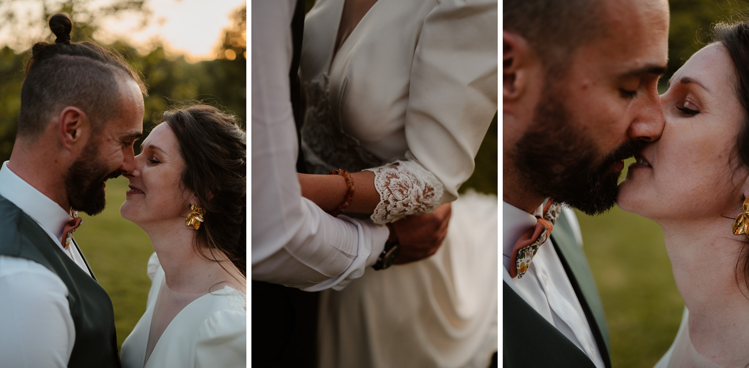 photo couple jeunes mariés lumière naturelle golden hour— Château du Coing à Saint Fiacre sur Maine