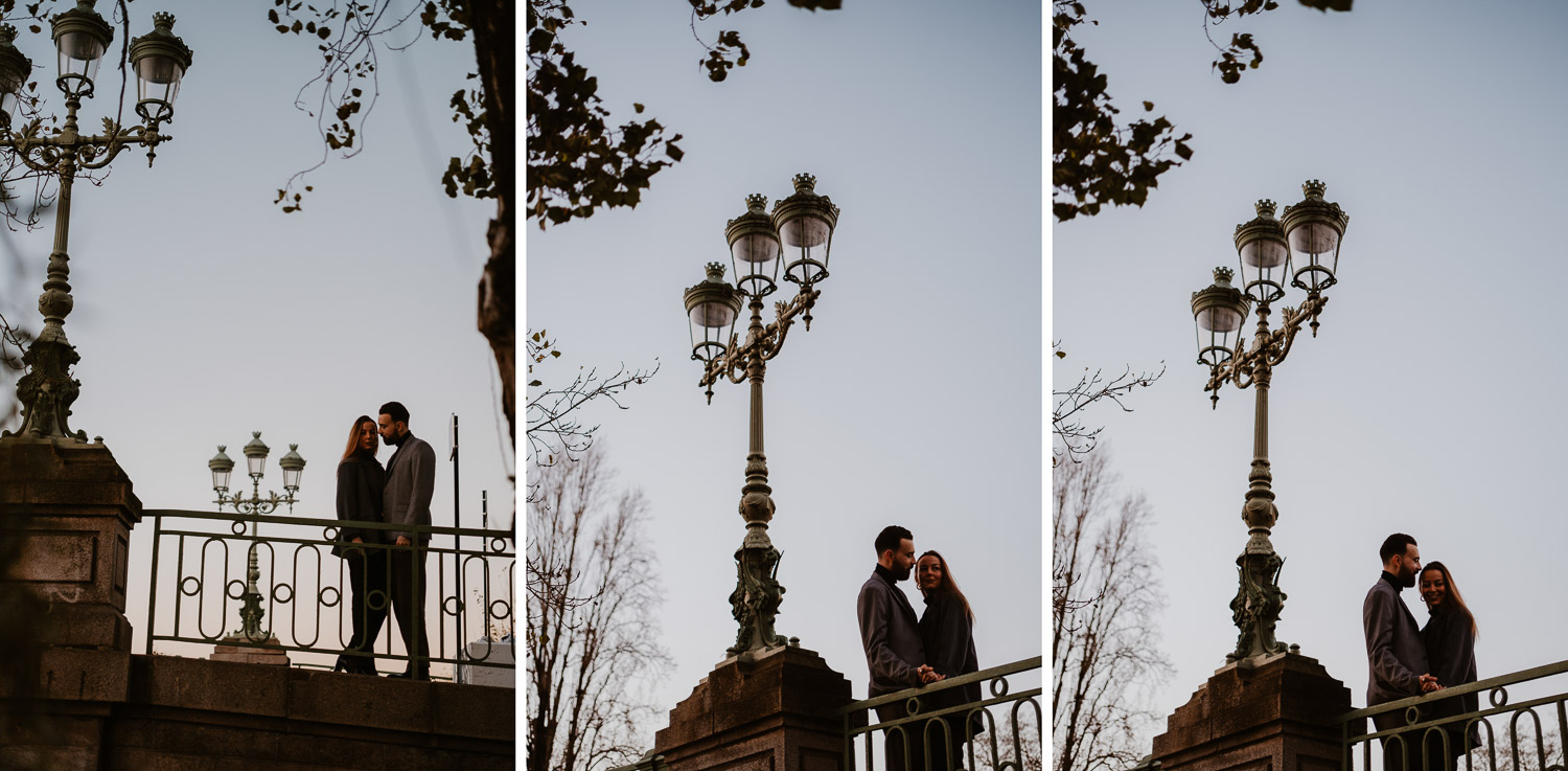 Séance photo engagement de couple save the date en hiver au coucher de soleil à Nantes (44)