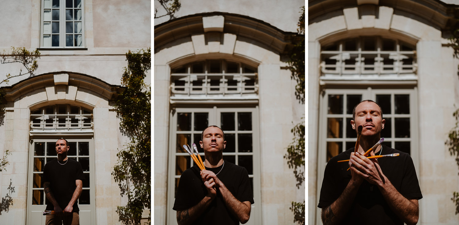 Séance photo reportage portrait artiste peintre achitecture Sami Toualit à Savennières (49)