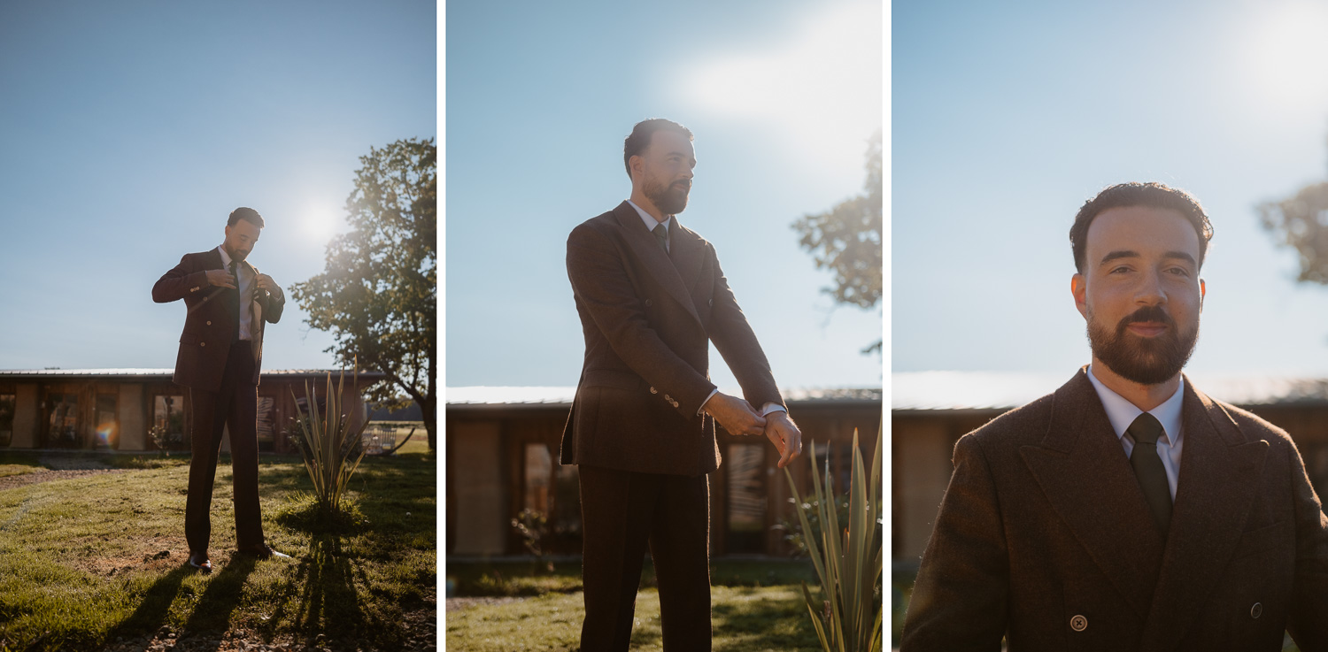 reportage photo préparatifs costume marié — Château du Bois Guy à Parigné
