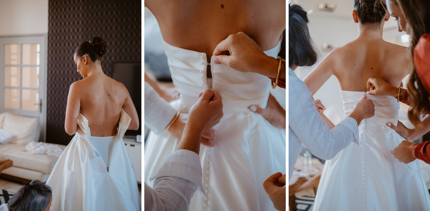 reportage photo préparatifs robe mariée — Château du Bois Guy à Parigné