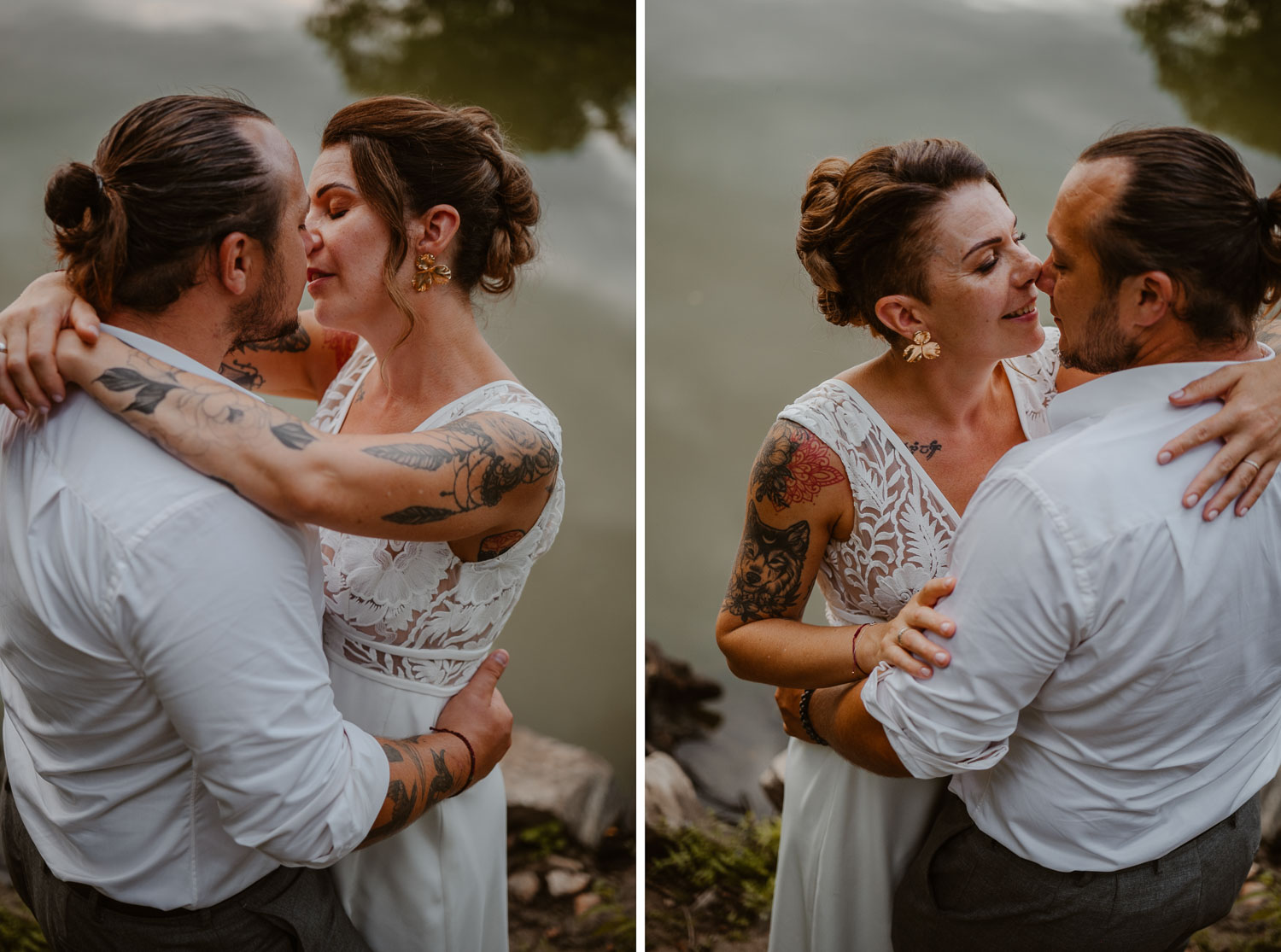séance photo couple jeunes mariés tatoués Bord de lac — Rives de Grandlieu - 44