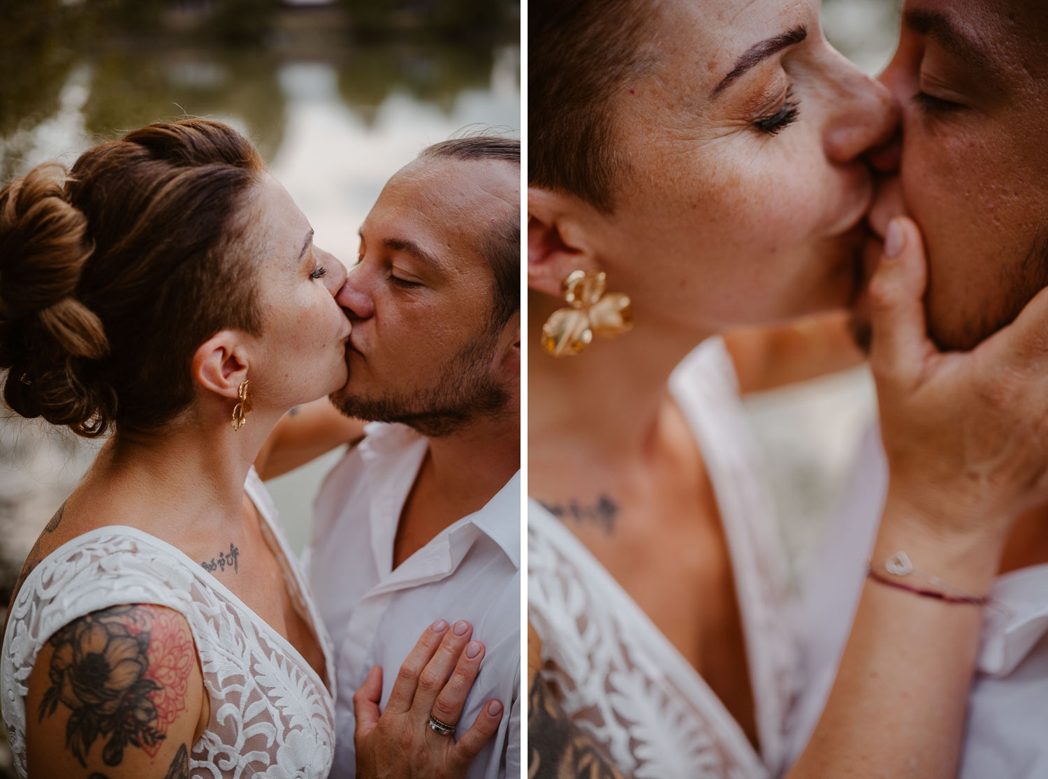séance photo couple jeunes mariés tatoués Bord de lac — Rives de Grandlieu - 44