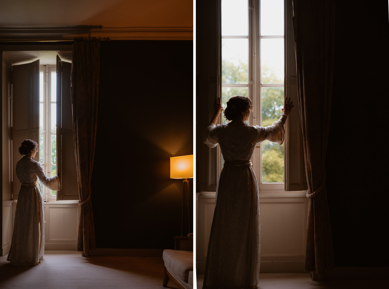 reportage photo préparatifs caftan haute couture Taïka by Nour mariée — Château de la Rairie à Pont Saint Martin