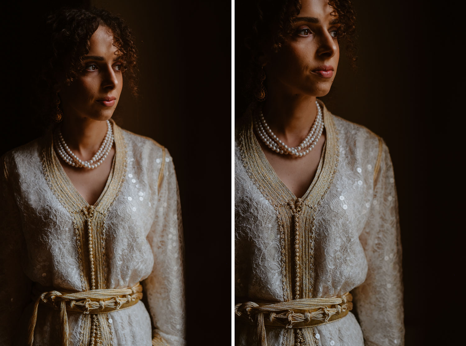 reportage photo préparatifs caftan haute couture Taïka by Nour mariée — Château de la Rairie à Pont Saint Martin
