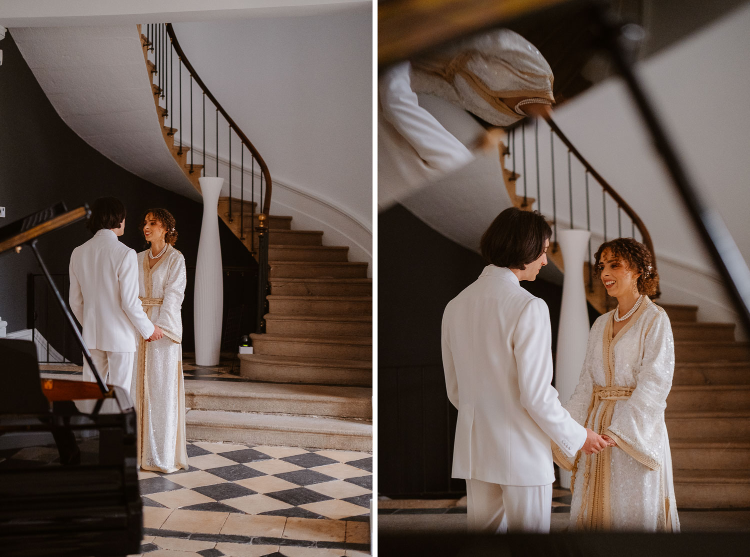 photo first look découverte mariés — Château de la Rairie à Pont Saint Martin