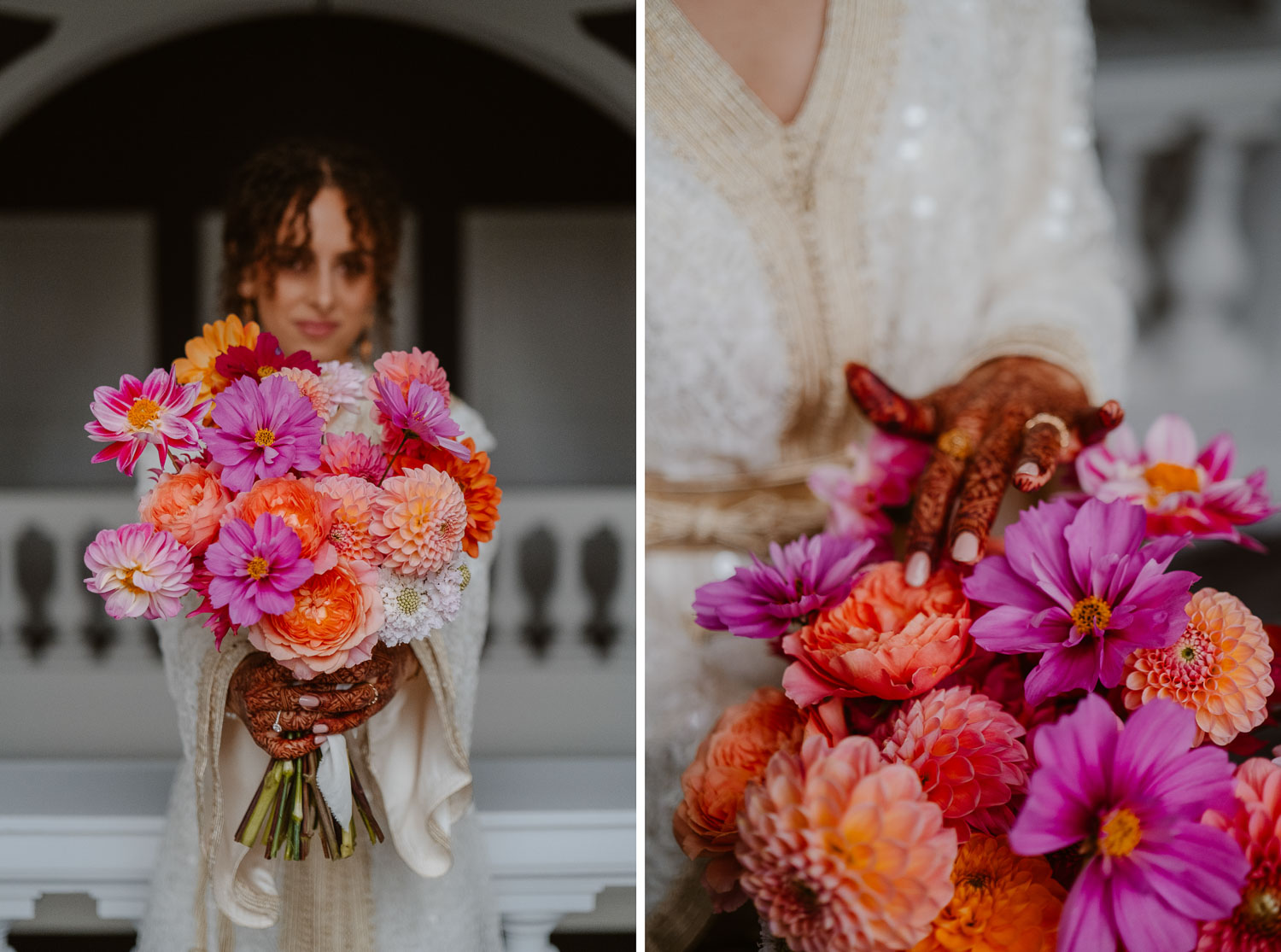 reportage photo préparatifs caftan haute couture Taïka by Nour mariée — Château de la Rairie à Pont Saint Martin