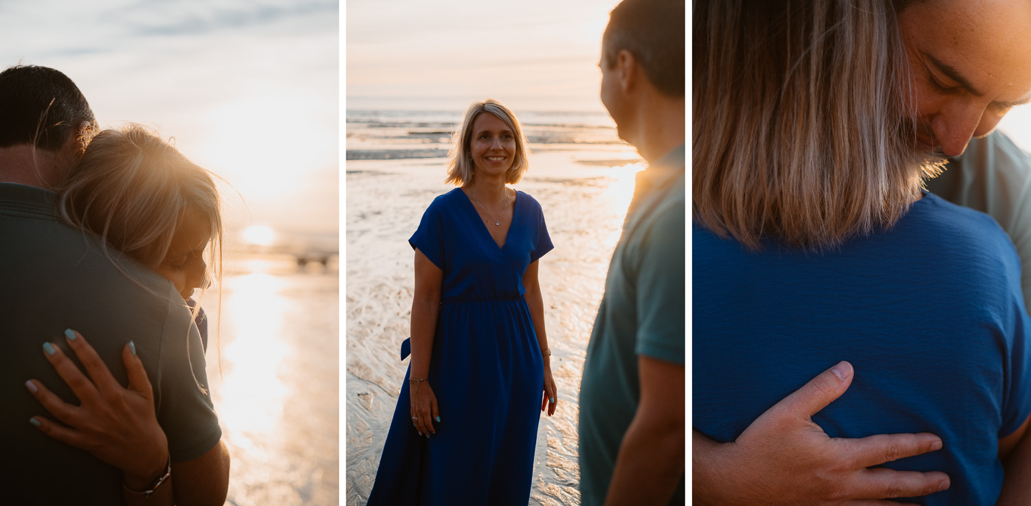 Séance photo de famille en bord de mer au coucher de soleil près de Pornic en loire atlantique