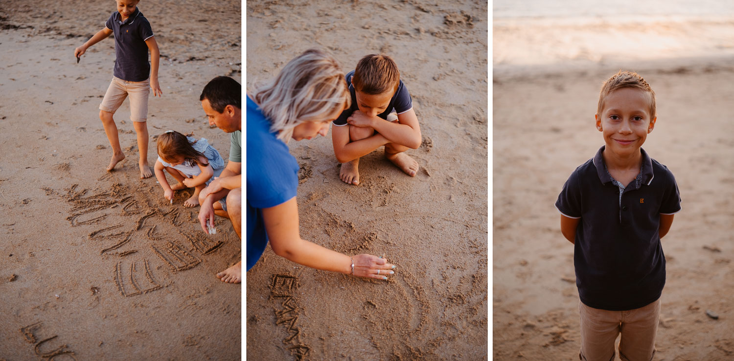 Séance photo de famille en bord de mer au coucher de soleil près de Pornic en loire atlantique