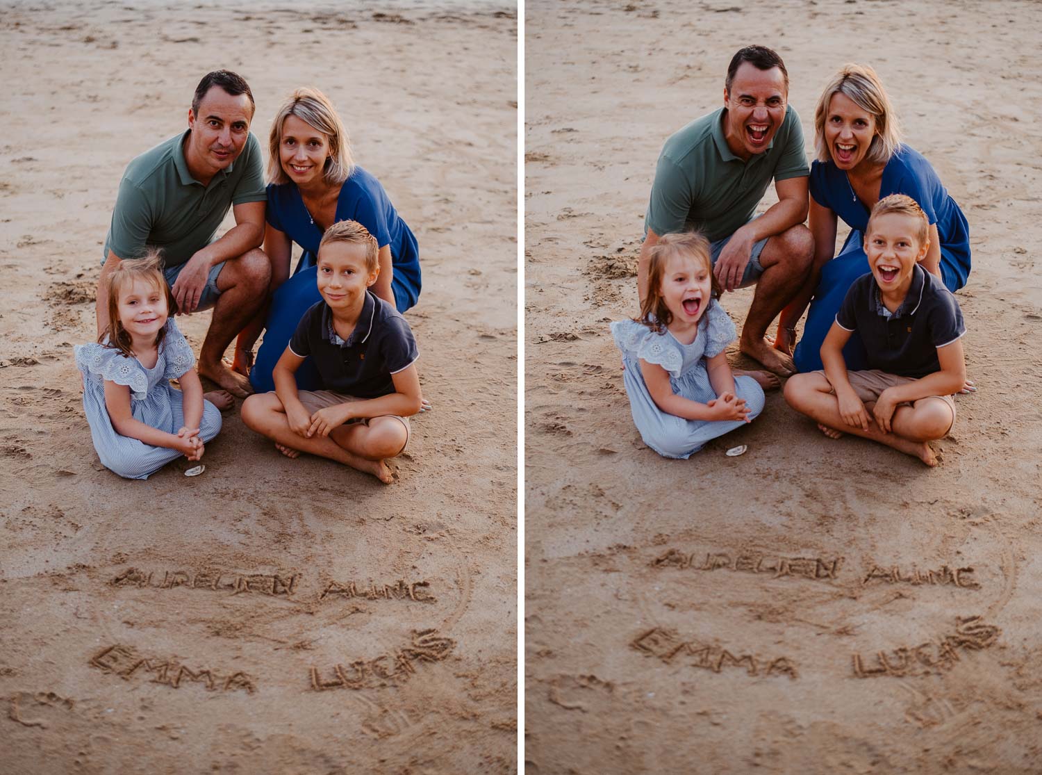 Séance photo de famille en bord de mer au coucher de soleil près de Pornic en loire atlantique